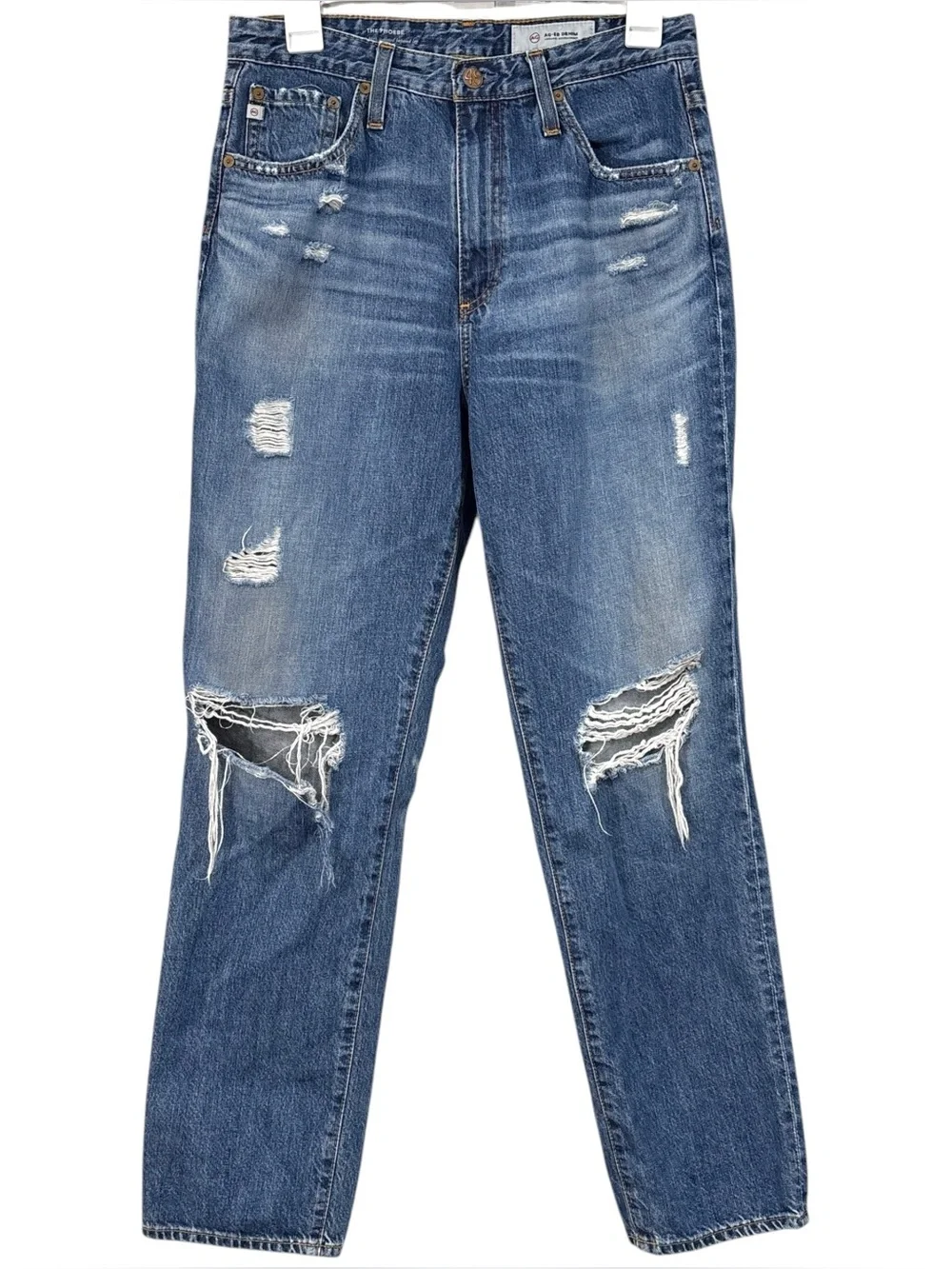AG Adriano Goldschmied The Phoebe Blue Denim High Rise Distressed Jeans Size 29